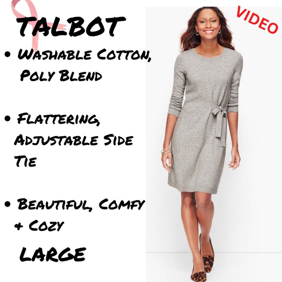 POSH PARTY SPECIAL TALBOT Grey Tweed Side Tie Sweater Dress - Picture 5 of 15